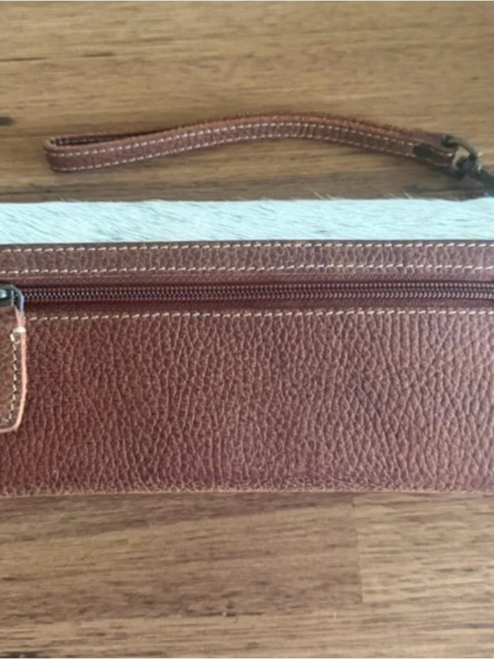 Myra Bag Brown and White Hair-On Leather Wristlet Clutch